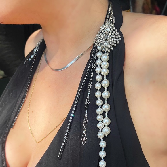 Vintage. 90’s Corset Halter Top With Strands Of Pearls & Rhinestones. - Picture 4 of 5